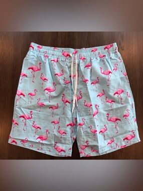 BRAND NEW XL Men's Flamingo Print Two-in-One Swim Shorts - Blue